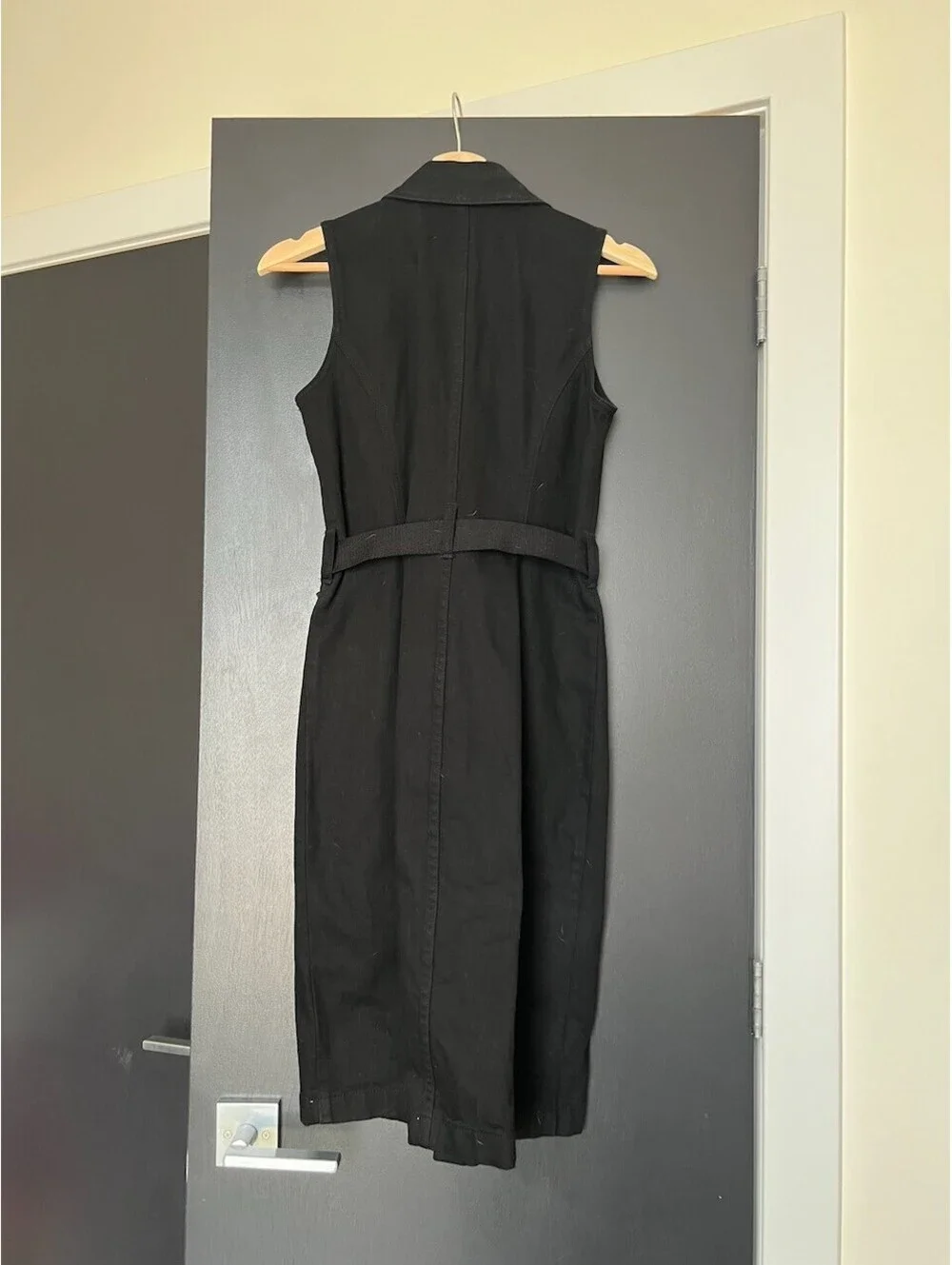 Vintage Ralph Lauren Black Denim Sleeveless Button-Up Midi Dress with Belt - Picture 4 of 5